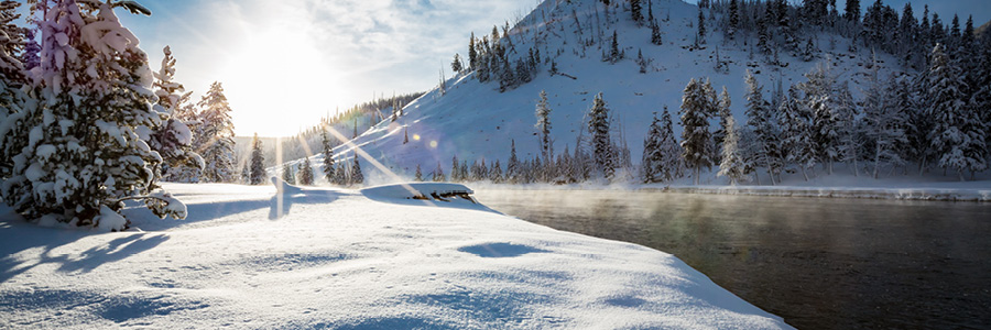 Image of Madison River running through Yellowstone in the winter