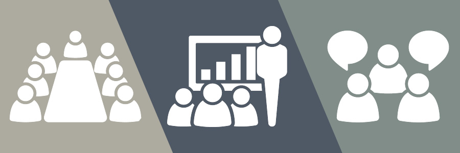 generic icons of group meeting and presentations