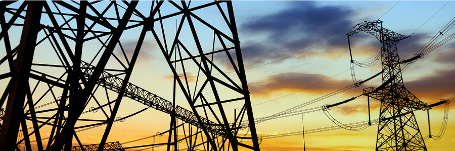 transmission lines at sunset